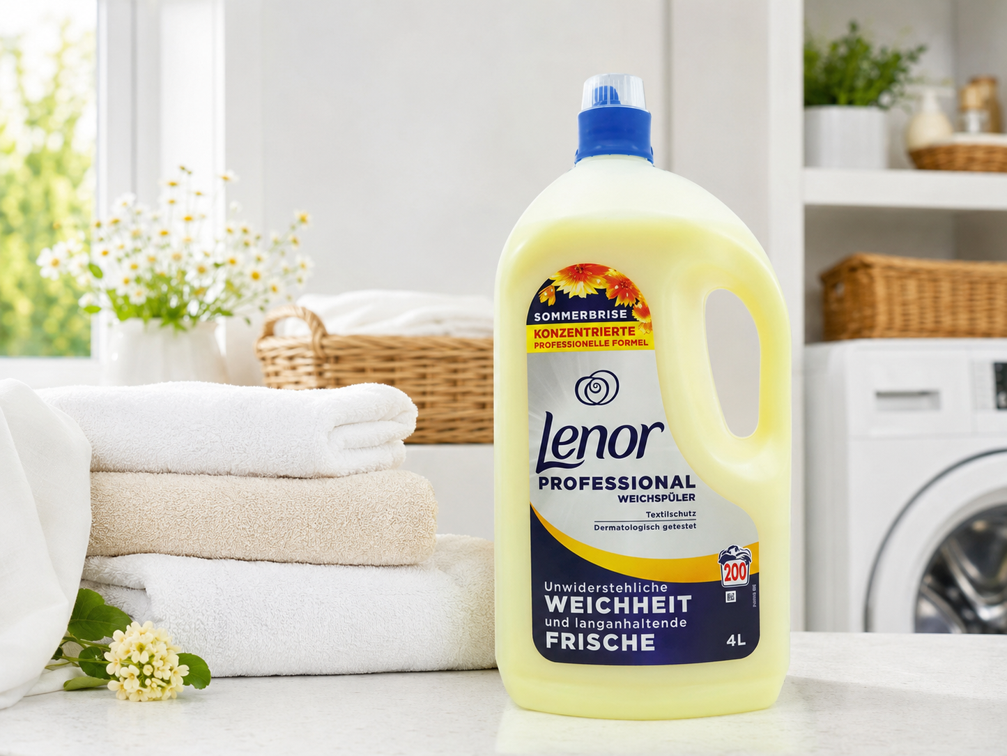 Lenor Professional Sommerbrise koncentruotas audinių minkštiklis 4 l, 200 skalbimų