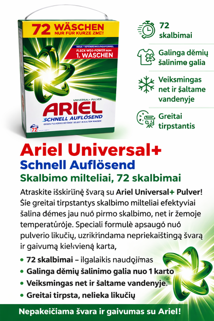 Ariel Universal+ skalbimo milteliai, 72 skalbimai