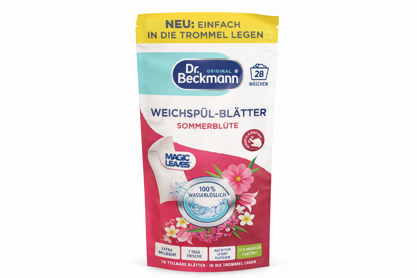Dr. Beckmann Magic Leaves skalbinių minkštiklio lapeliai Sommerblüte, 14 vnt