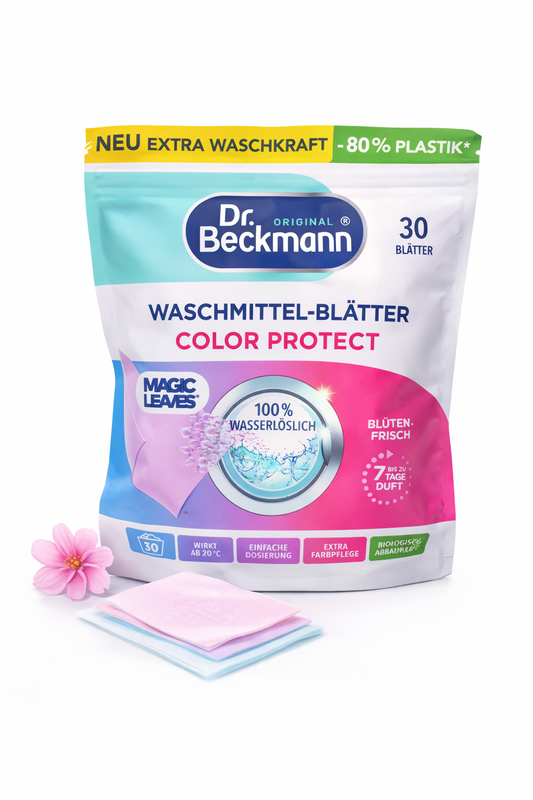 Dr. Beckmann skalbimo lapeliai spalvotiems drabužiams 30 vnt – efektyvus skalbiklis be plastiko