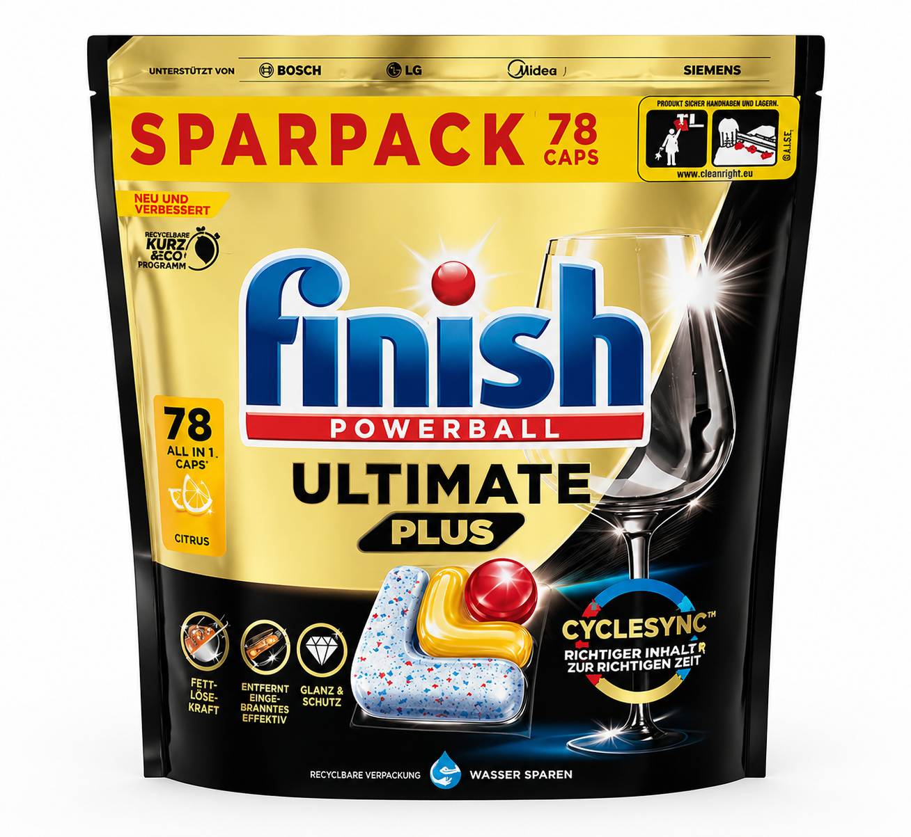 Finish Powerball Ultimate Plus Citrus indaplovių kapsulės 78 vnt