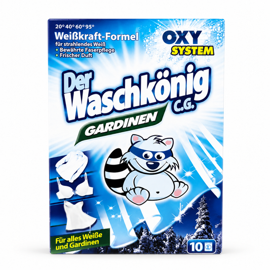 Der Waschkönig C.G. Gardinen OXY System – skalbimo milteliai baltoms užuolaidoms ir audiniams, 10 skalbimų