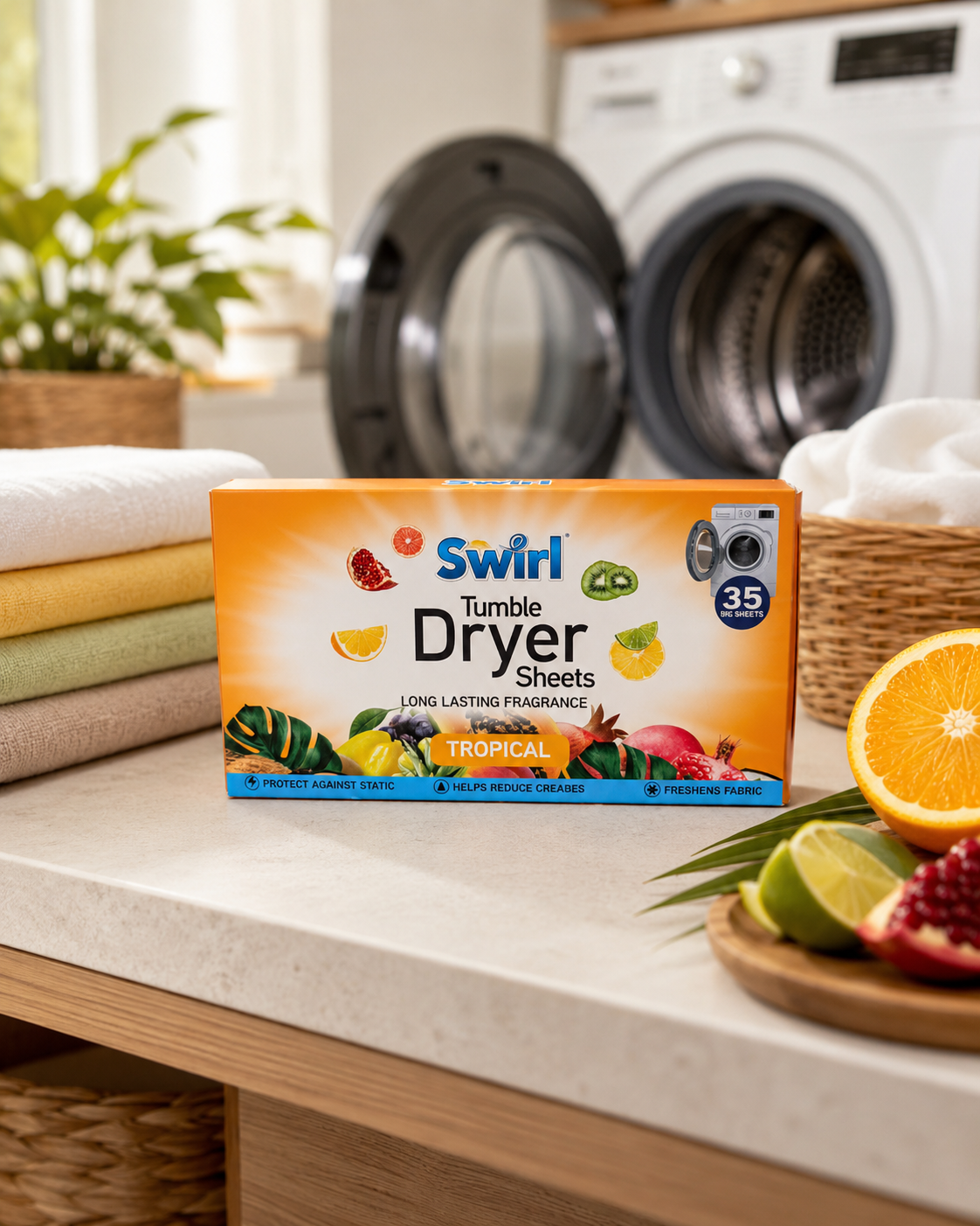Swirl Tumble Dryer Sheets Tropical – kvapnios džiovyklės servetėlės, 35 vnt.