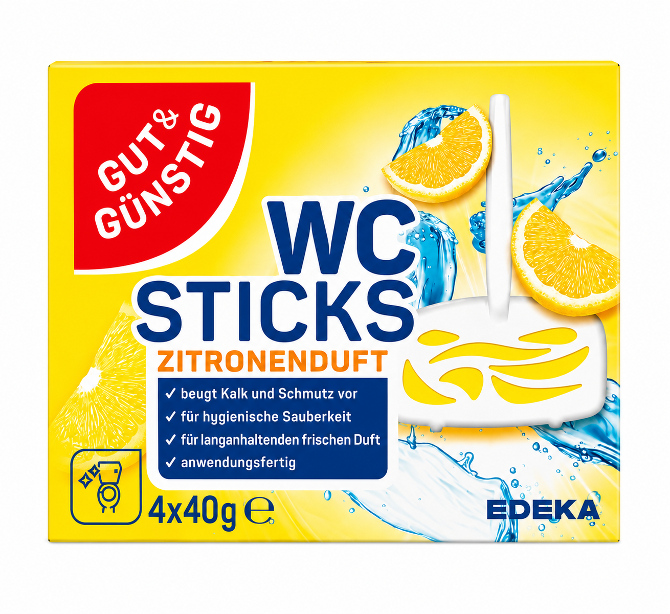 Gut & Günstig WC Sticks Zitronenduft tualeto gaivikliai su citrinų kvapu, 4 × 40 g