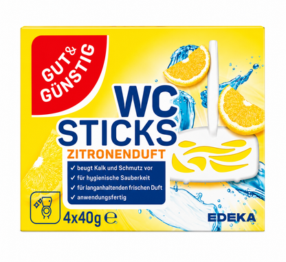 Gut & Günstig WC Sticks Zitronenduft tualeto gaivikliai su citrinų kvapu, 4 × 40 g