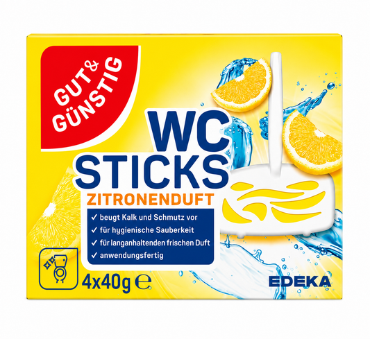 Gut & Günstig WC Sticks Zitronenduft tualeto gaivikliai su citrinų kvapu, 4 × 40 g