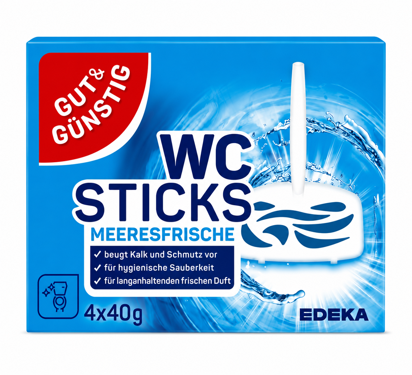 Gut & Günstig WC Sticks Meeresfrische tualeto valymo ir gaivinimo blokeliai 4 × 40 g