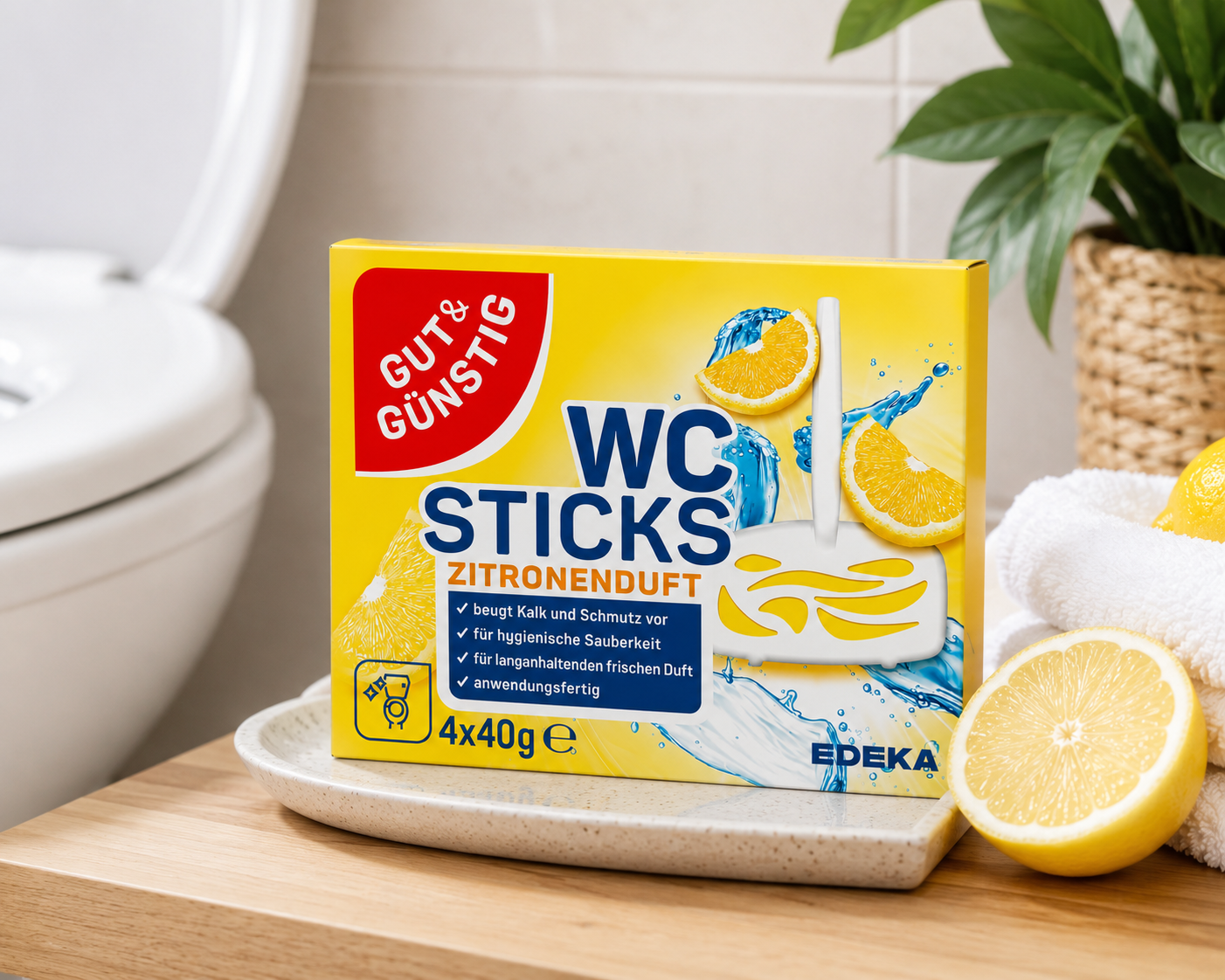 Gut & Günstig WC Sticks Zitronenduft tualeto gaivikliai su citrinų kvapu, 4 × 40 g