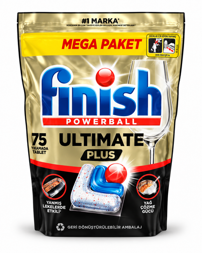 Finish Powerball Ultimate Plus indaplovių tabletės, 75 vnt.