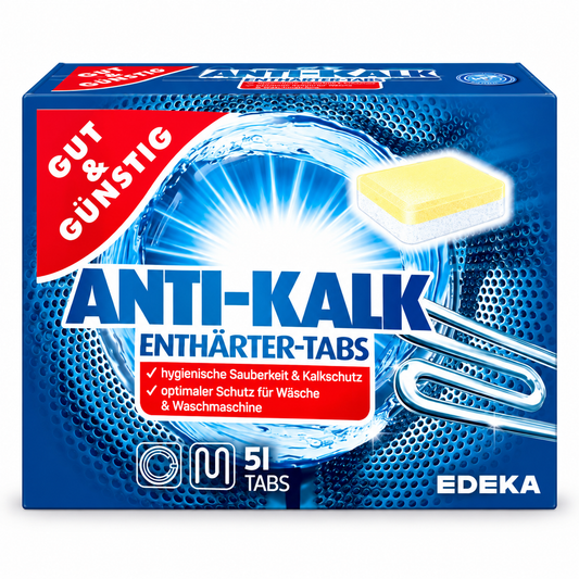 Gut & Günstig Anti-Kalk Enthärter-Tabs kalkių šalinimo tabletės skalbimo mašinai, 51 vnt.