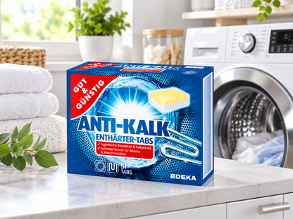 Gut & Günstig Anti-Kalk Enthärter-Tabs kalkių šalinimo tabletės skalbimo mašinai, 51 vnt.